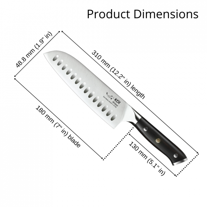 KOI ARTISAN German Santoku Knife – 7 Inch Sharp Edge Chef Knifes – Full Tang Premium High Carbon Kitchen Knives