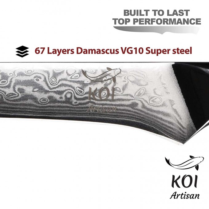 KOI ARTISAN Filleting Boning Knife – 6 Inches Blade Filleting Knife - Damascus VG10 Super Steel