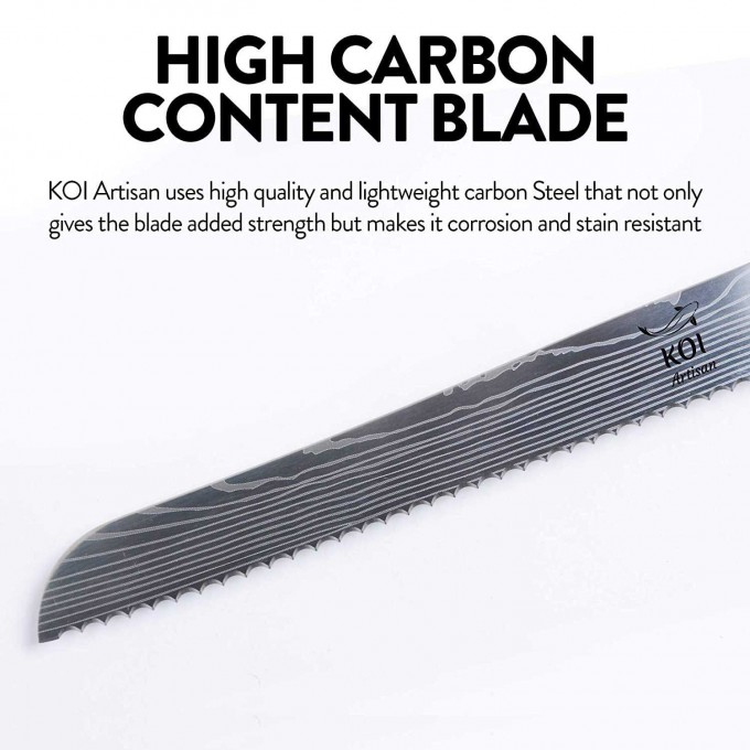 KOI ARTISAN Large Bread Knife – 8 Inch Razor Sharp Edge