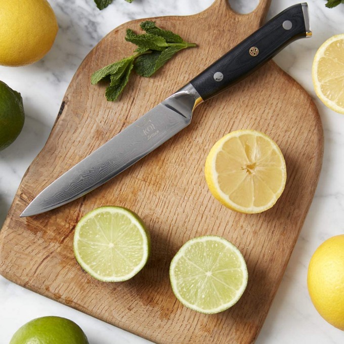 KOI ARTISAN Kitchen Utility Knife – 5 Inch Razor Sharp Blade – 67 Layers of Japanese Knives Damascus VG10 Super Steel