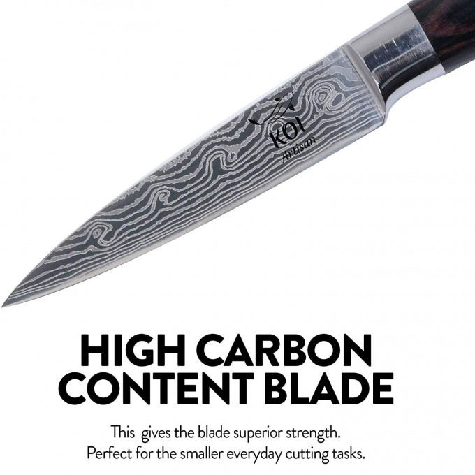 KOI ARTISAN Damascus Style Paring Knife – 3.5 Inch Razor Sharp Edge