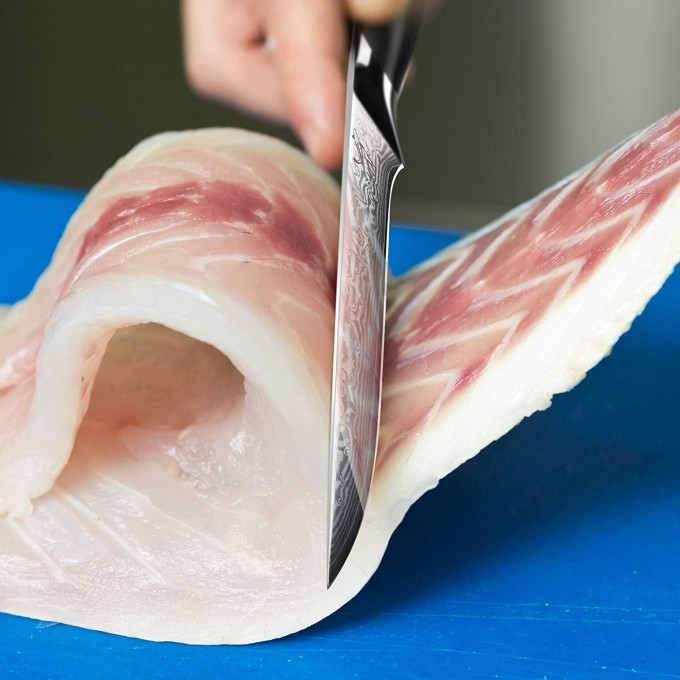 KOI ARTISAN Filleting Boning Knife – 6 Inches Blade Filleting Knife - Damascus VG10 Super Steel