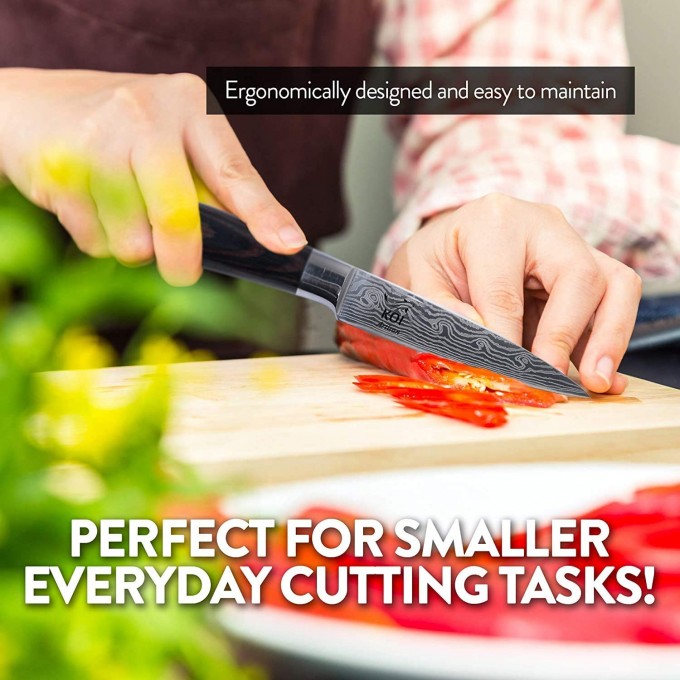 KOI ARTISAN Damascus Style Paring Knife – 3.5 Inch Razor Sharp Edge