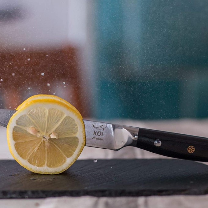 KOI ARTISAN Kitchen Utility Knife – 5 Inch Razor Sharp Blade – 67 Layers of Japanese Knives Damascus VG10 Super Steel