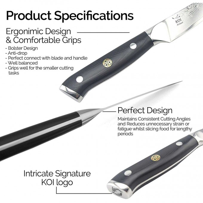 KOI ARTISAN Damascus Paring Knife – 3.5 Inch Razor Sharp Edge – Chef Knife 67 Layers of Japanese Damascus