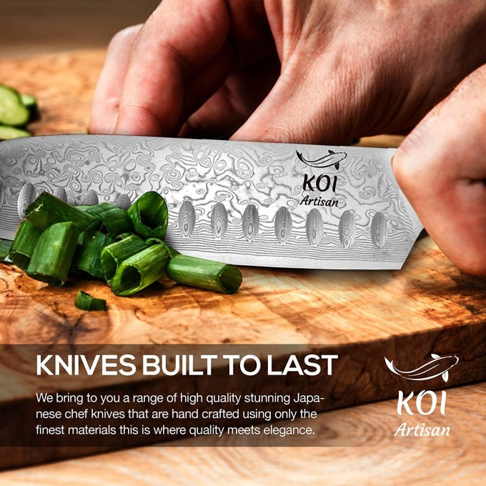 KOI ARTISAN Chefs Santoku Knife – 7 Inch Razor Sharp Edge Chef Knifes – 67 Layers of Premium Kitchen Knives