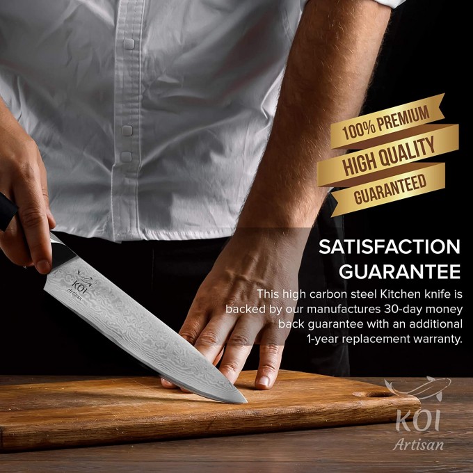 KOI ARTISAN Japanese Chef Knifes – 8-Inch Razor Sharp Blade – Damascus Knife VG10 Super Steel