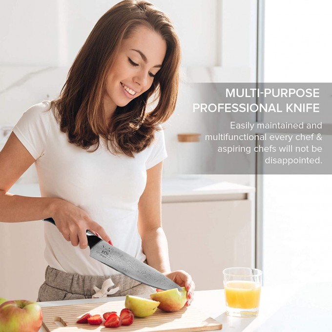 KOI ARTISAN Japanese Chef Knifes – 8-Inch Razor Sharp Blade – Damascus Knife VG10 Super Steel