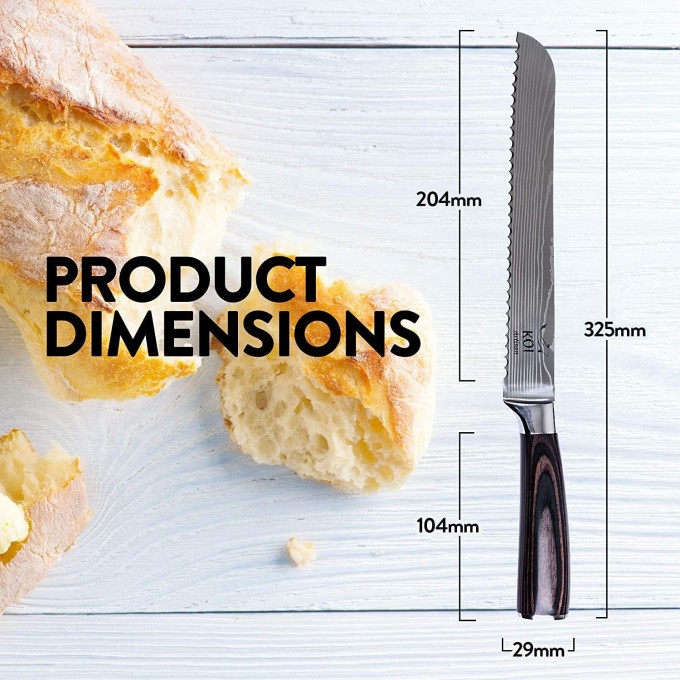 KOI ARTISAN Large Bread Knife – 8 Inch Razor Sharp Edge