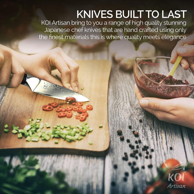 KOI ARTISAN Damascus Paring Knife – 3.5 Inch Razor Sharp Edge – Chef Knife 67 Layers of Japanese Damascus