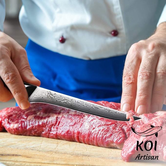 KOI ARTISAN Filleting Boning Knife – 6 Inches Blade Filleting Knife - Damascus VG10 Super Steel