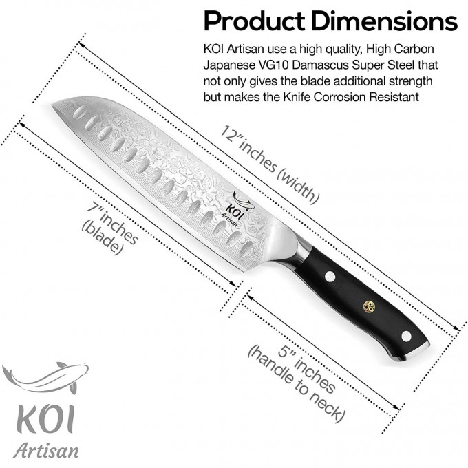 KOI ARTISAN Chefs Santoku Knife – 7 Inch Razor Sharp Edge Chef Knifes – 67 Layers of Premium Kitchen Knives