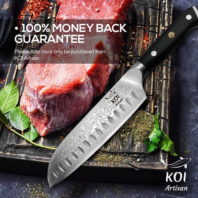 KOI ARTISAN Chefs Santoku Knife – 7 Inch Razor Sharp Edge Chef Knifes – 67 Layers of Premium Kitchen Knives