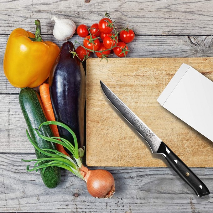 KOI ARTISAN Filleting Boning Knife – 6 Inches Blade Filleting Knife - Damascus VG10 Super Steel