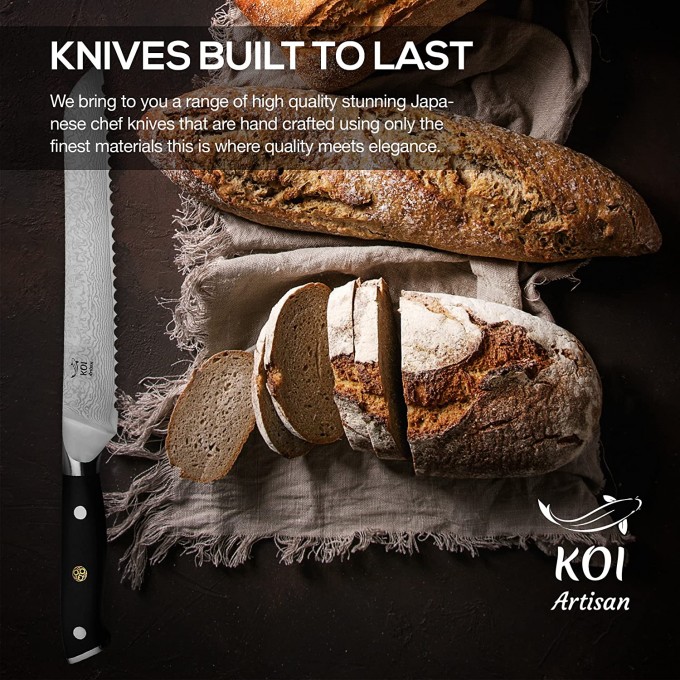 KOI ARTISAN Bread Knife Large – Signature Range 67 Layers – Damascus Steel
