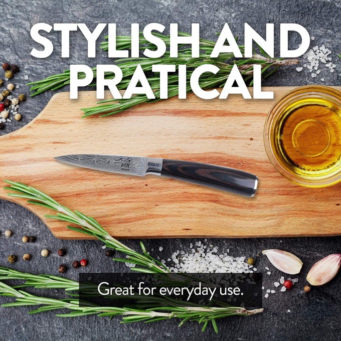 KOI ARTISAN Damascus Style Paring Knife – 3.5 Inch Razor Sharp Edge