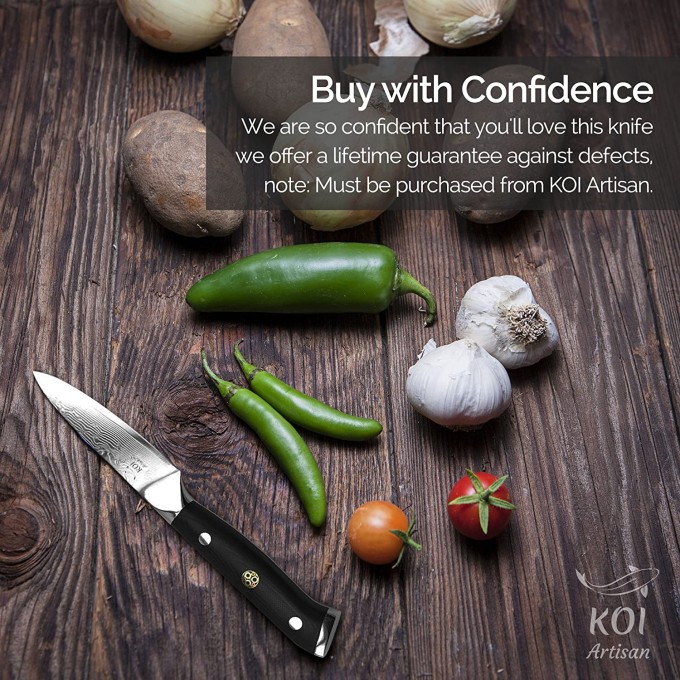 KOI ARTISAN Damascus Paring Knife – 3.5 Inch Razor Sharp Edge – Chef Knife 67 Layers of Japanese Damascus