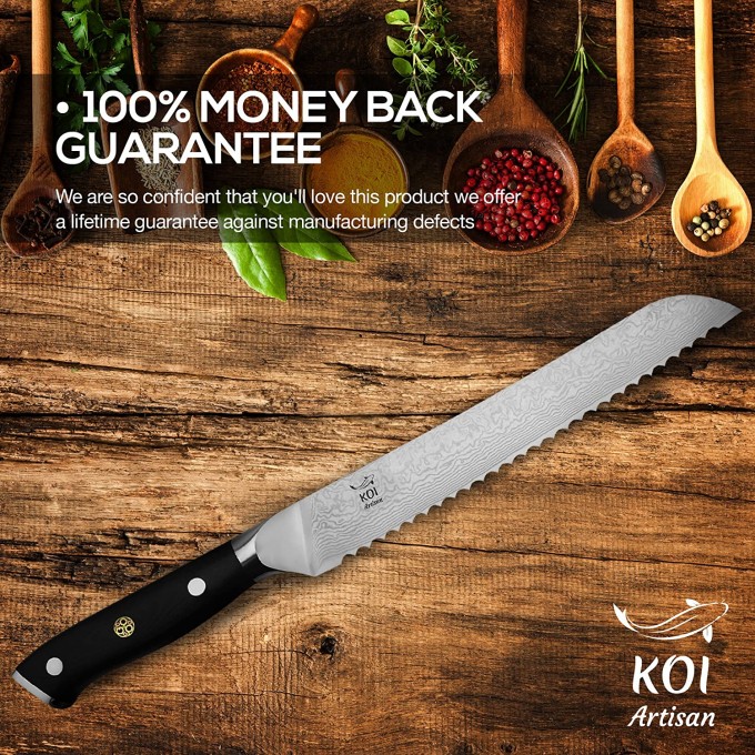 KOI ARTISAN Bread Knife Large – Signature Range 67 Layers – Damascus Steel