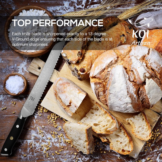 KOI ARTISAN Bread Knife Large – Signature Range 67 Layers – Damascus Steel