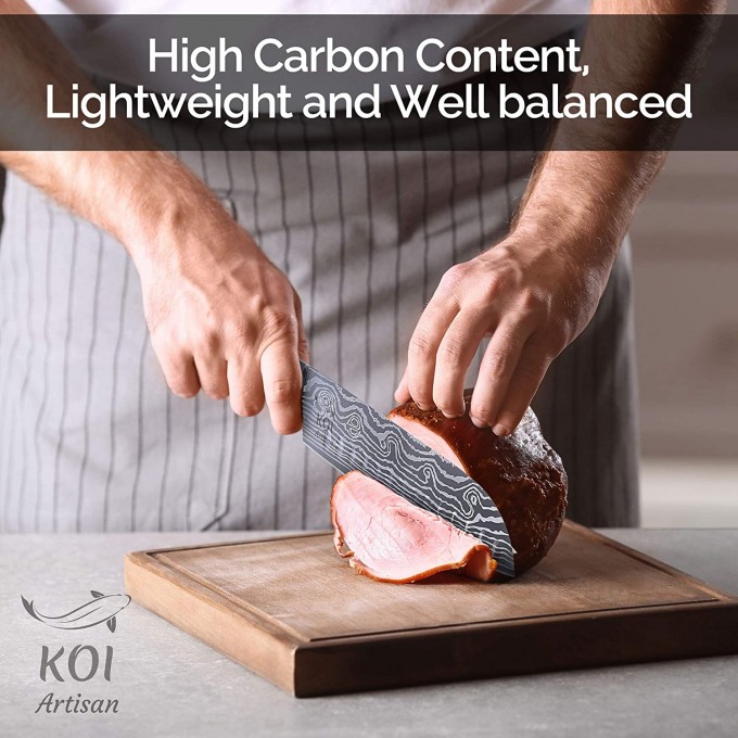 KOI ARTISAN Santoku Chef Knife – 7 Inch Razor Sharp Blade – Japanese High Carbon Stainless Steel