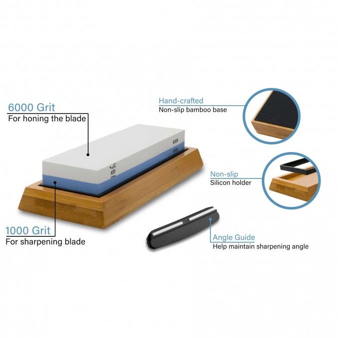 KOI ARTISAN Knife sharperener Whetstone – 2 Side Grit 1000/6000 with Angle Guide