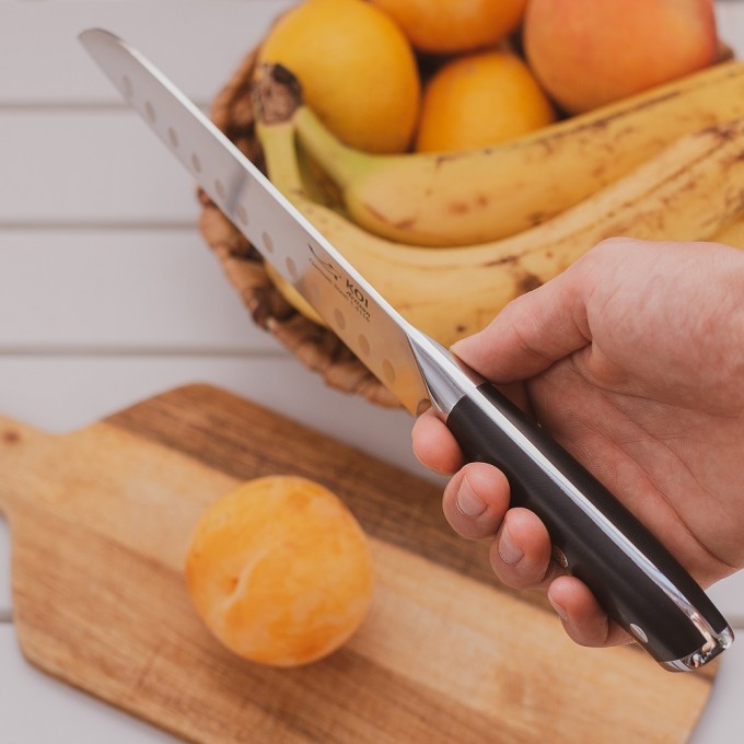 KOI ARTISAN German Santoku Knife – 7 Inch Sharp Edge Chef Knifes – Full Tang Premium High Carbon Kitchen Knives