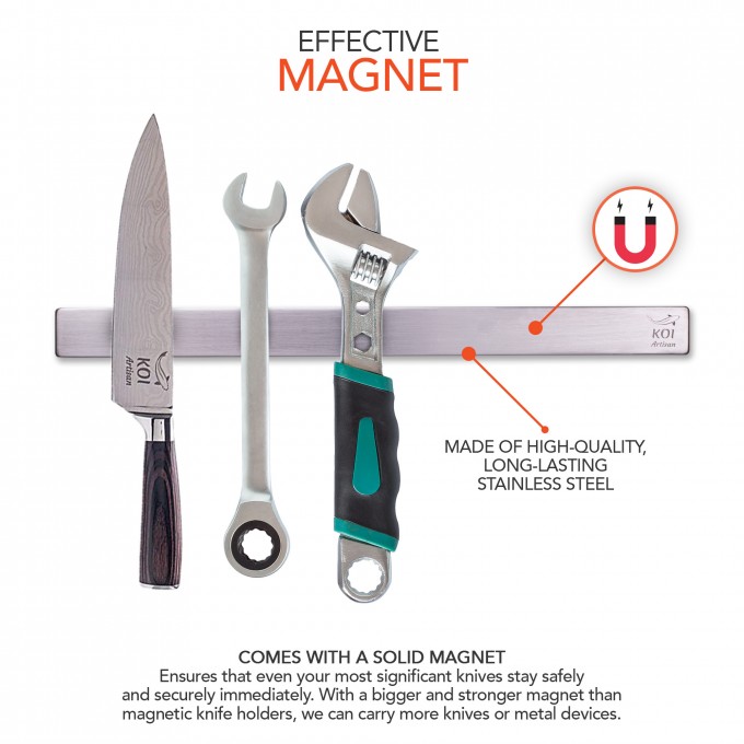 Koi Artisan Magnetic Knife Holder for Wall 40 cm (16″) – Wall Mount Horizontal Knife Bar