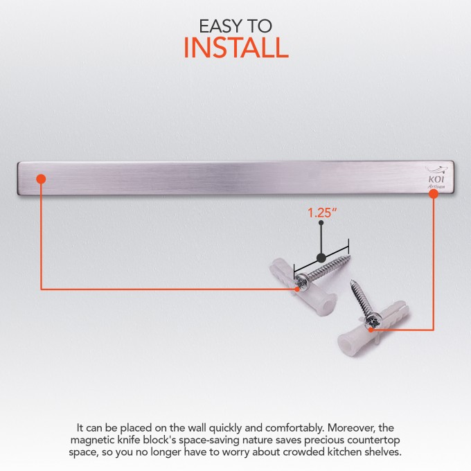 Koi Artisan Magnetic Knife Holder for Wall 40 cm (16″) – Wall Mount Horizontal Knife Bar