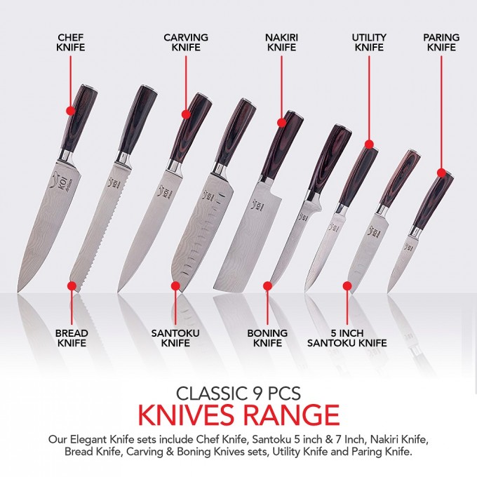KOI ARTISAN – EVERYDAY RANGE 9 PIECE COMPLETE KNIFE SET