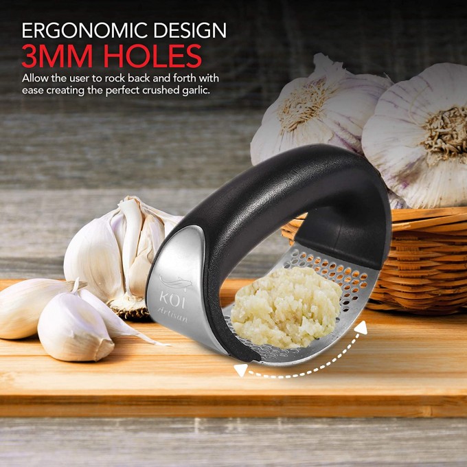 KOI ARTISAN - Stainless Steel Garlic Crusher Rocker Set