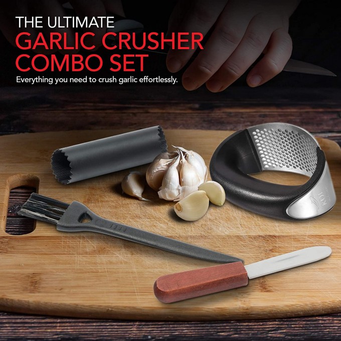 KOI ARTISAN - Stainless Steel Garlic Crusher Rocker Set