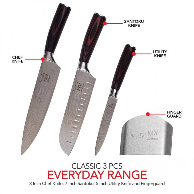 KOI ARTISAN - 3 Pcs Chef Knife Box Set
