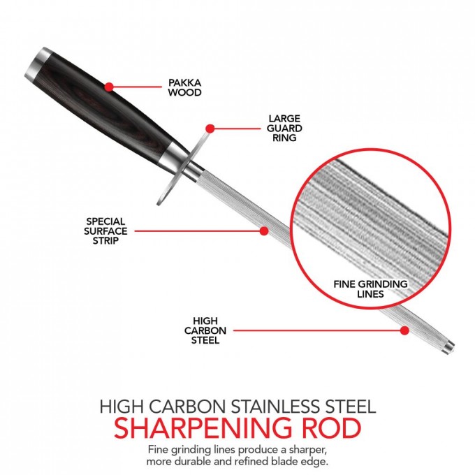 KOI Artisan Knife Sharpeners Diamond Rod - 9 Inch Sword Shape Honing Rod Fine Grit - Suitable for All Kinds of Knives, Blades - Professional Honing Steel Knife