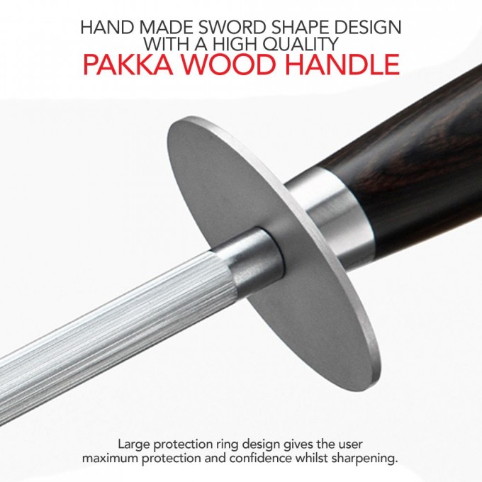 KOI Artisan Knife Sharpeners Diamond Rod - 9 Inch Sword Shape Honing Rod Fine Grit - Suitable for All Kinds of Knives, Blades - Professional Honing Steel Knife