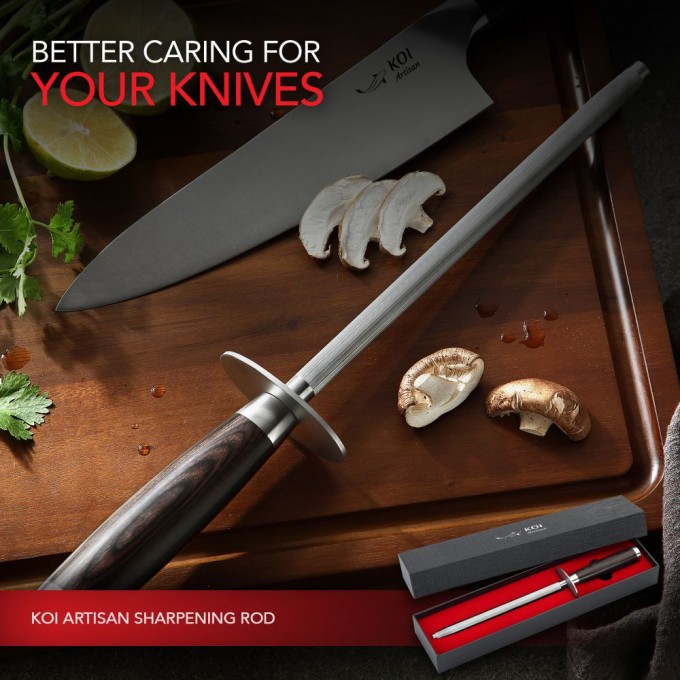 KOI Artisan Knife Sharpeners Diamond Rod - 9 Inch Sword Shape Honing Rod Fine Grit - Suitable for All Kinds of Knives, Blades - Professional Honing Steel Knife